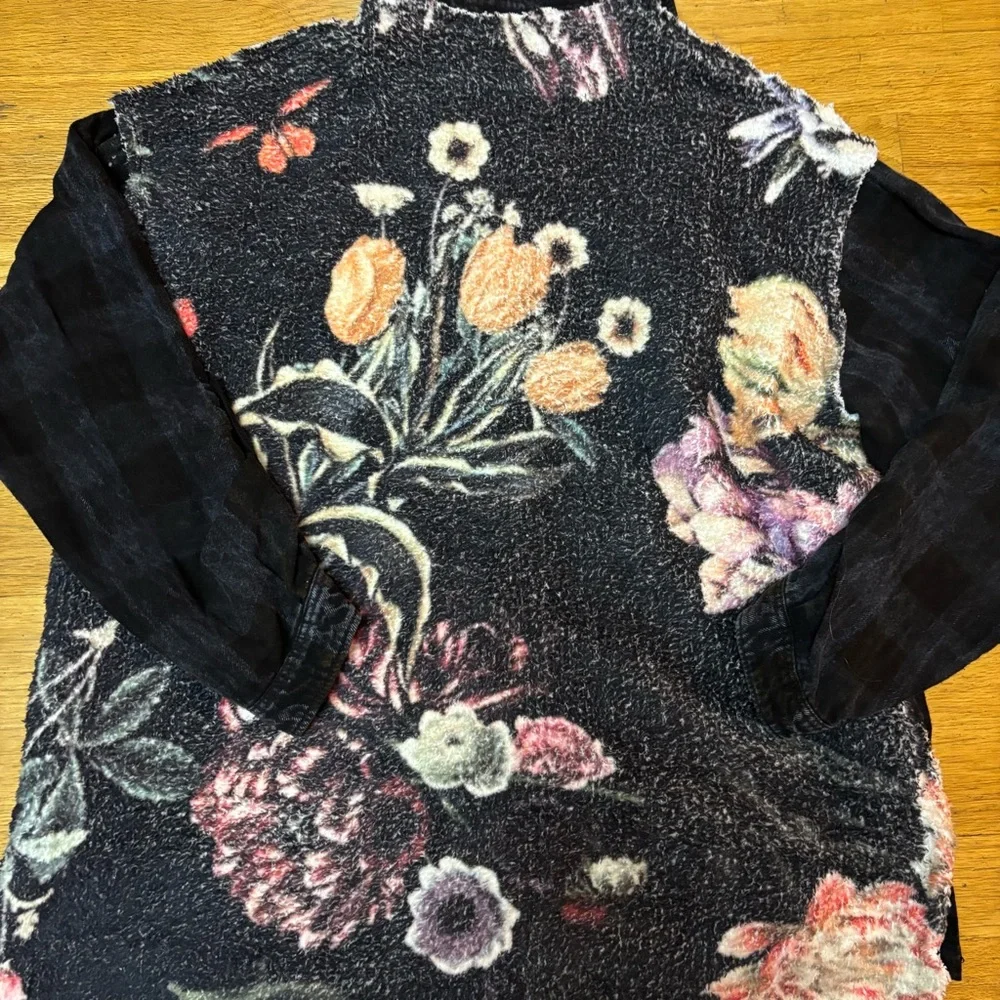 The Nu Vintage Plaid Floral Pockets Lagenlook Fisherman Slouchy Teddy Shacket M - Picture 4 of 6